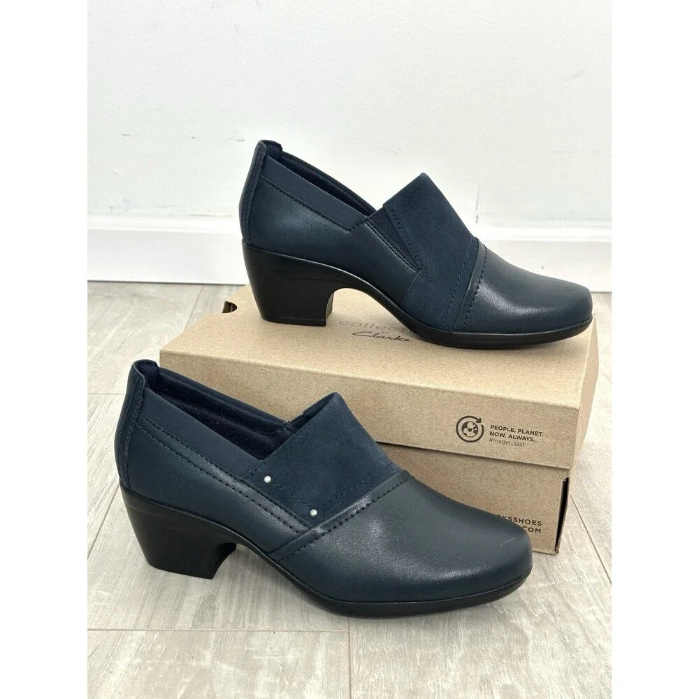 Clarks Navy Blue Leather & Suede Low Heel Loafers
